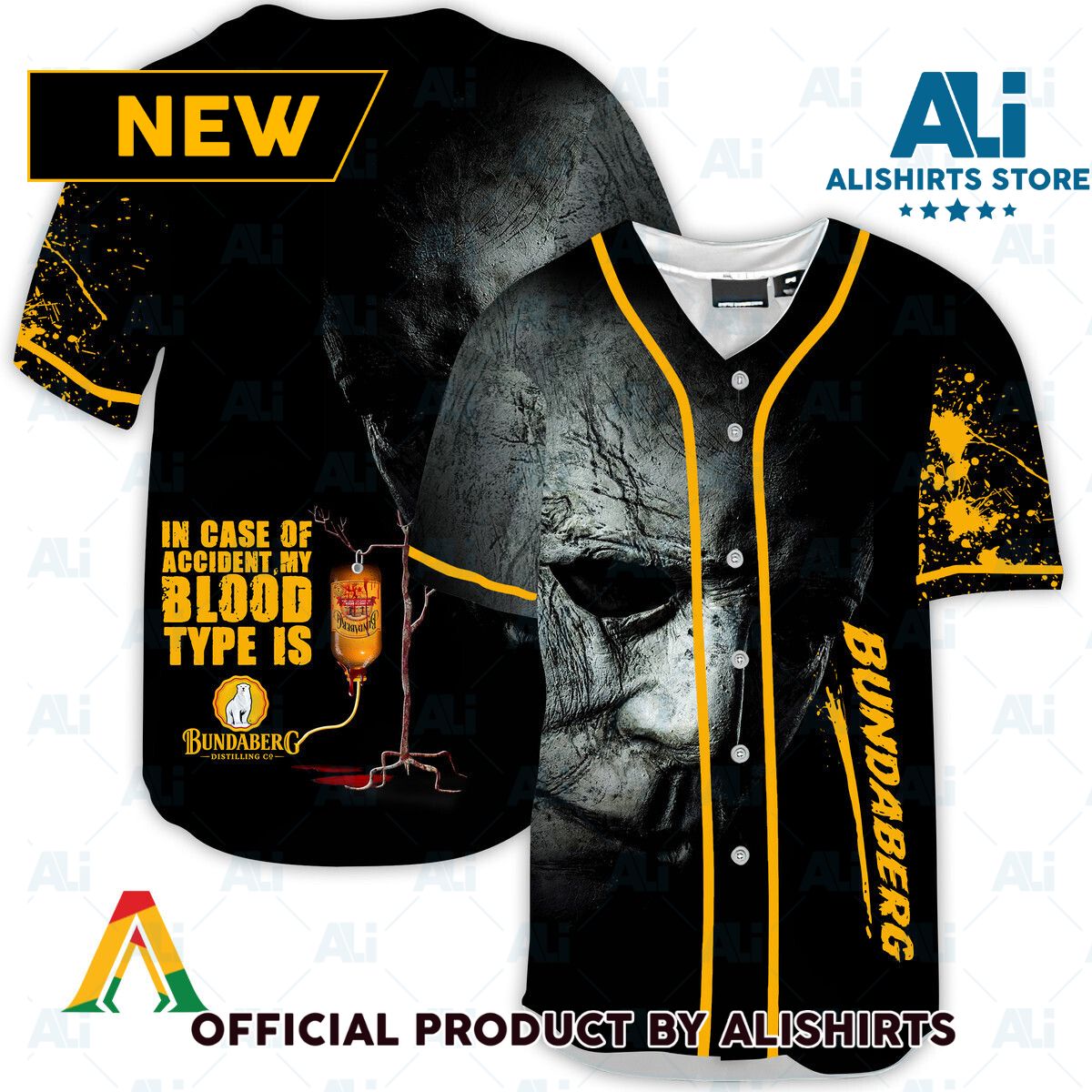 Halloween Horror Michael Myers Bundaberg Rum Baseball Jersey