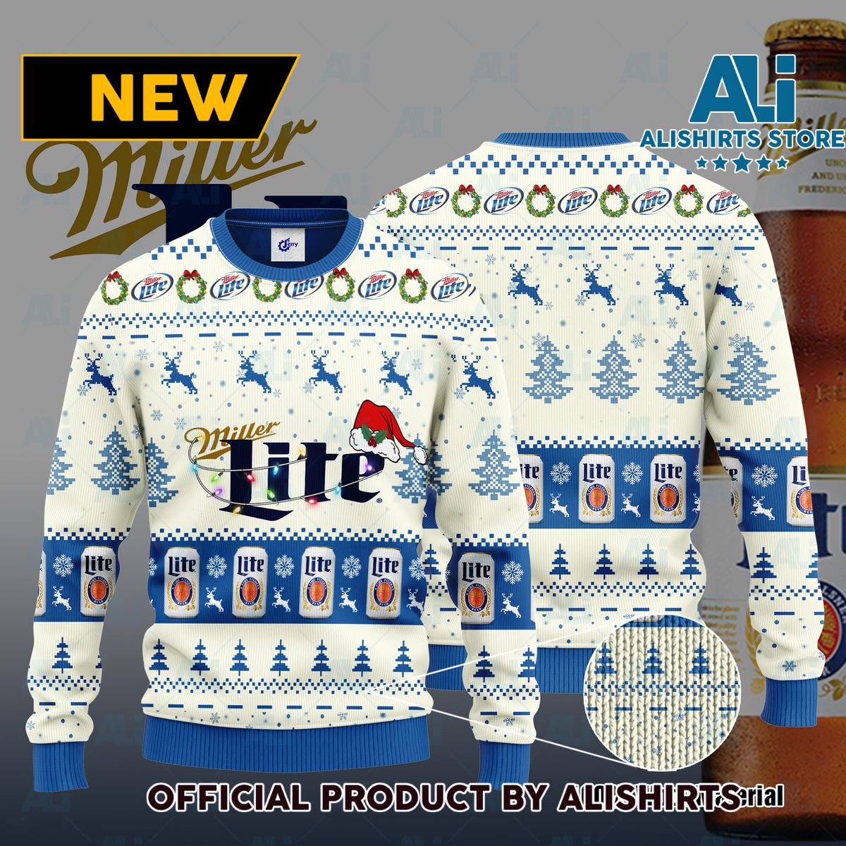 Miller Lite Santa Hat Christmas Ugly Christmas Sweater