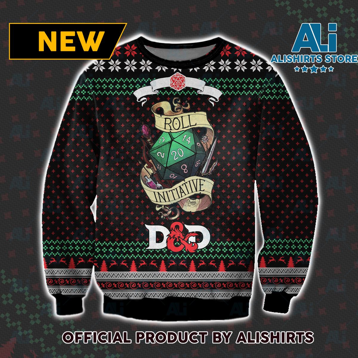 Dungeons & Dragons Roll Initiative Ugly Christmas Sweater