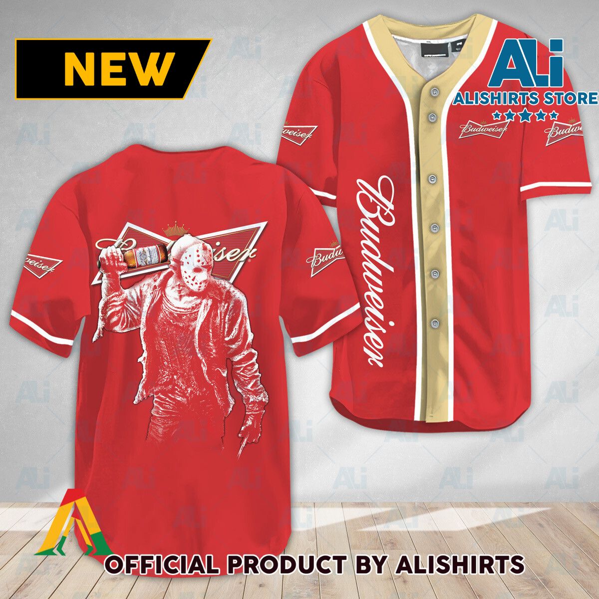 Horror Jason Voorhees Budweiser Beer Baseball Jersey