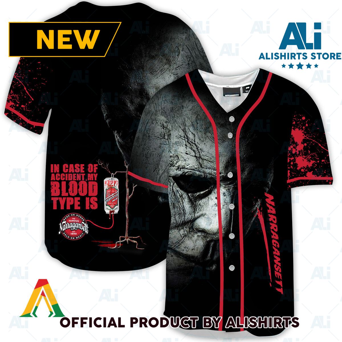 Halloween Horror Michael Myers Narragansett Beer Baseball Jersey