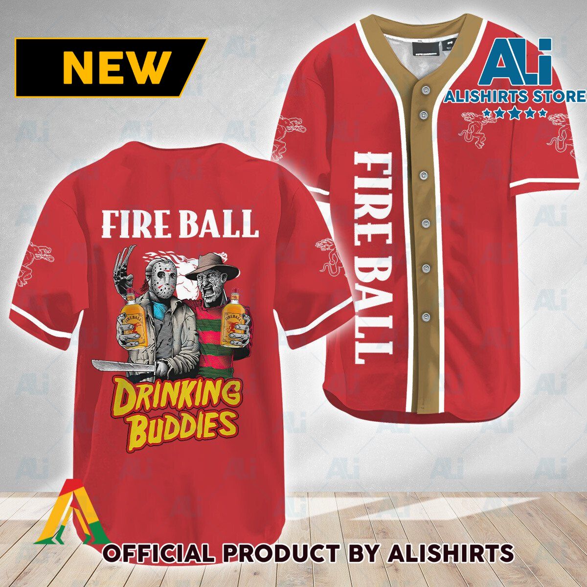 Horror Freddy & Jason Drinking Buddies Fireball Baseball Jersey