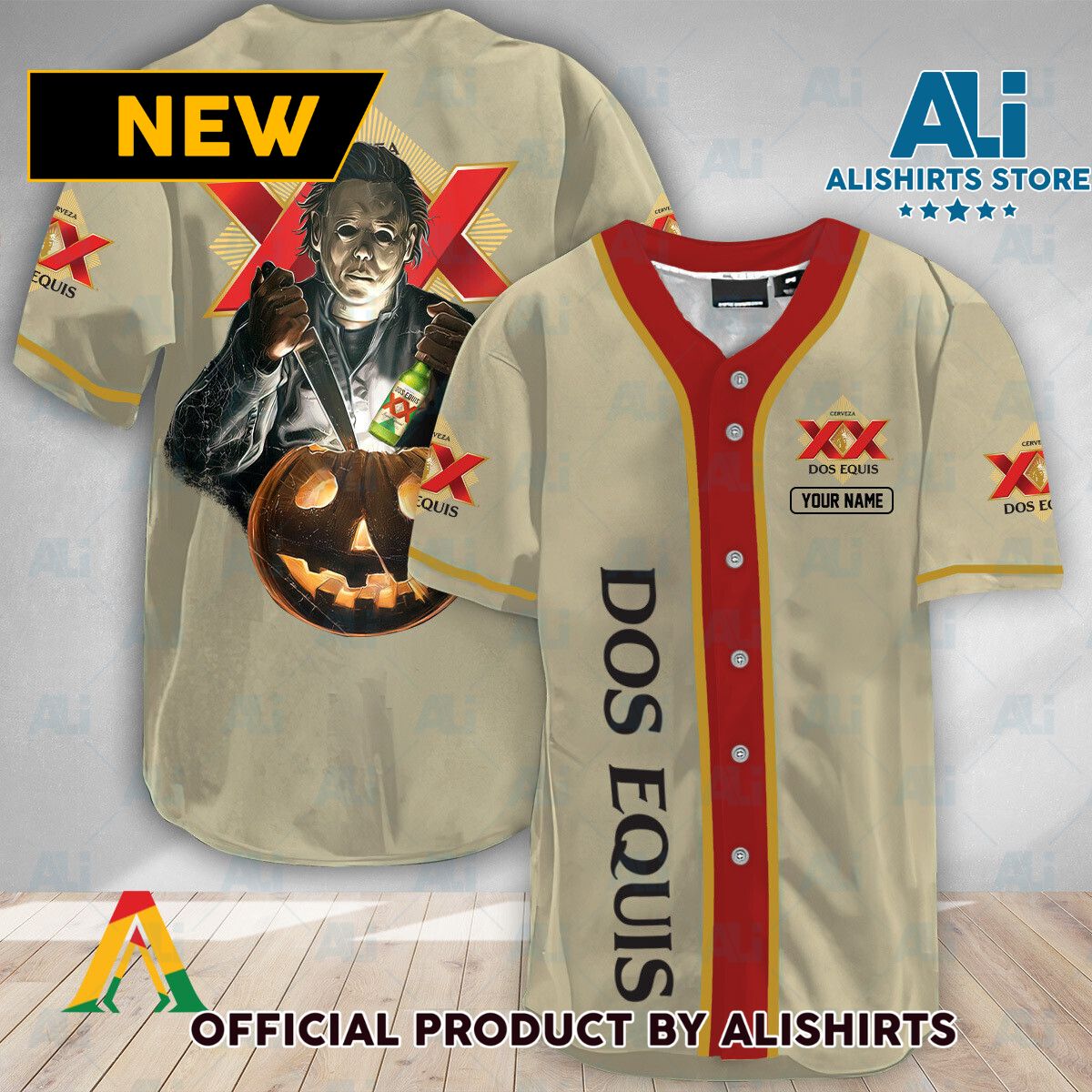 Personalized Michael Myers Pumpkin Dos Equis Baseball Jersey