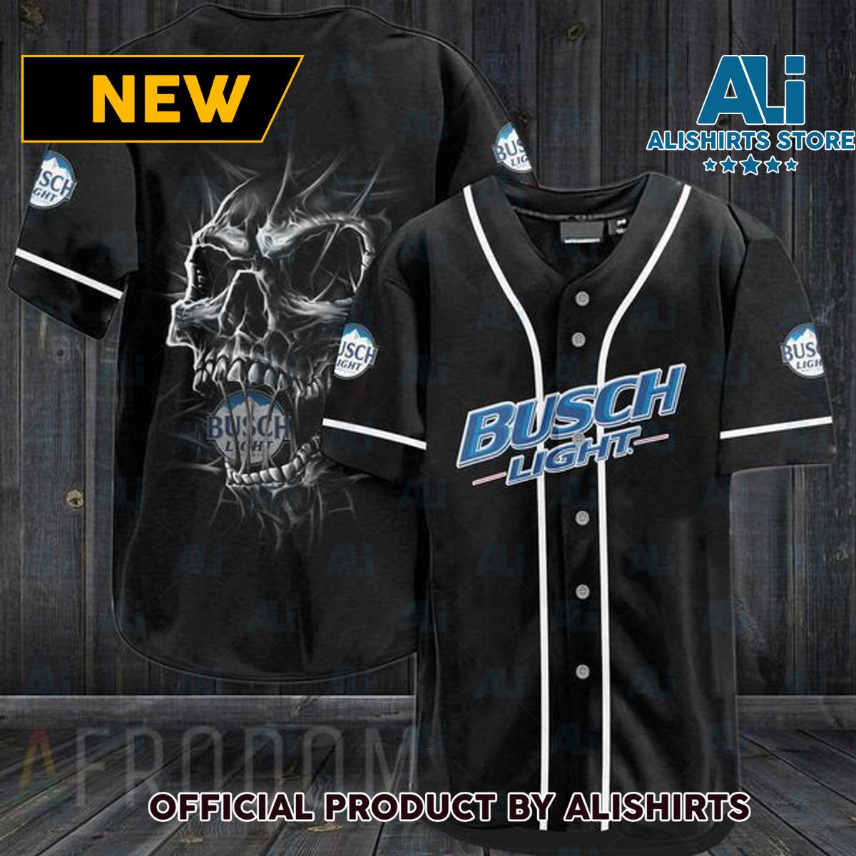 Black Skull Busch Light Baseball Jersey