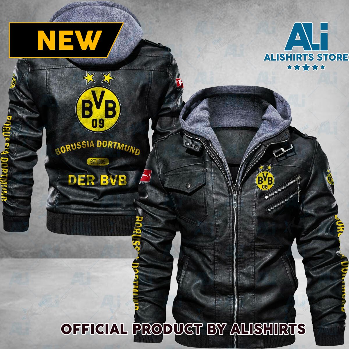 Bundesliga Borussia Dortmund Logo Leather Jacket