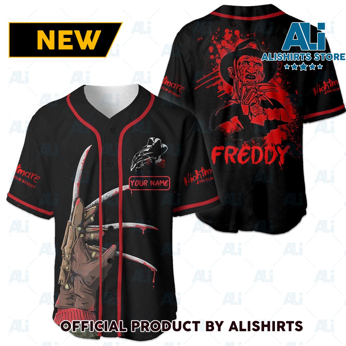 Personalized Scary Halloween Freddy Krueger Baseball Jersey