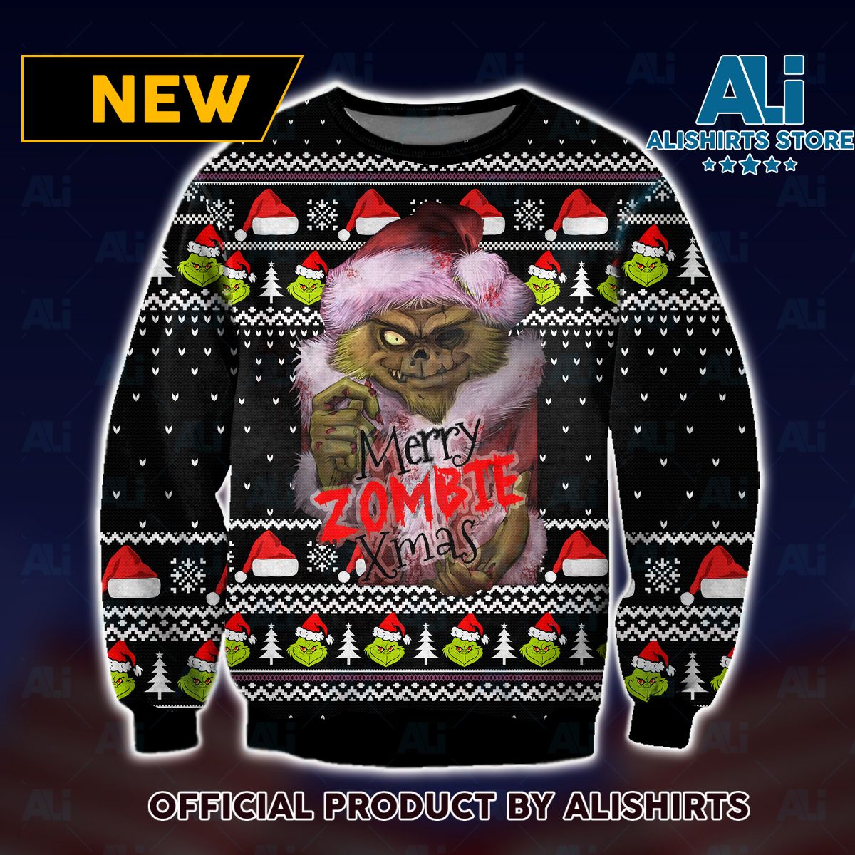 Grinch Zombie Merry Xmas Ugly Christmas Sweater