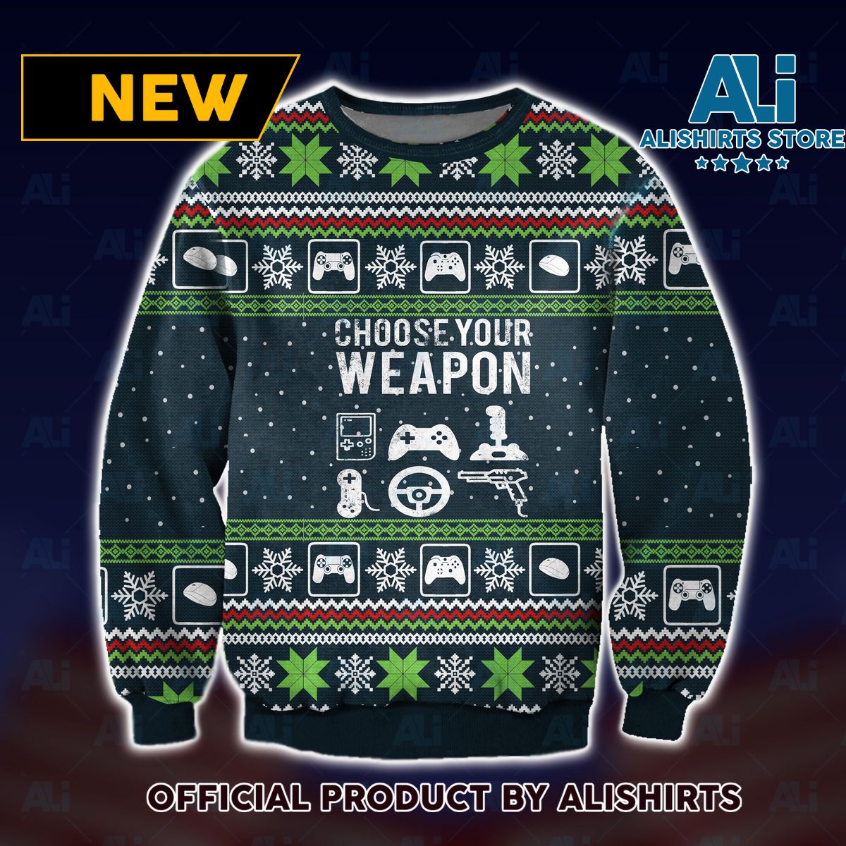 Choose Your Weapon Gamers Ugly Christmas Sweater