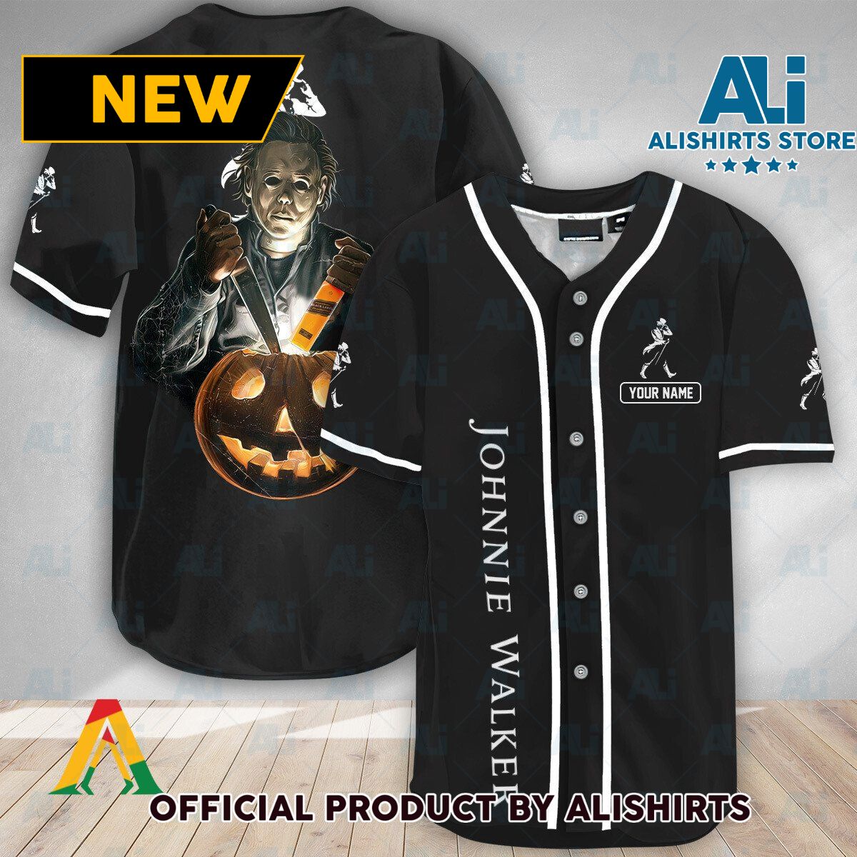 Personalized Michael Myers Pumpkin Johnnie Walker Baseball Jersey