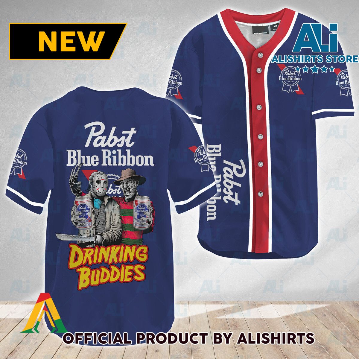 Horror Freddy & Jason Drinking Buddies Pabst Blue Ribbon Jersey