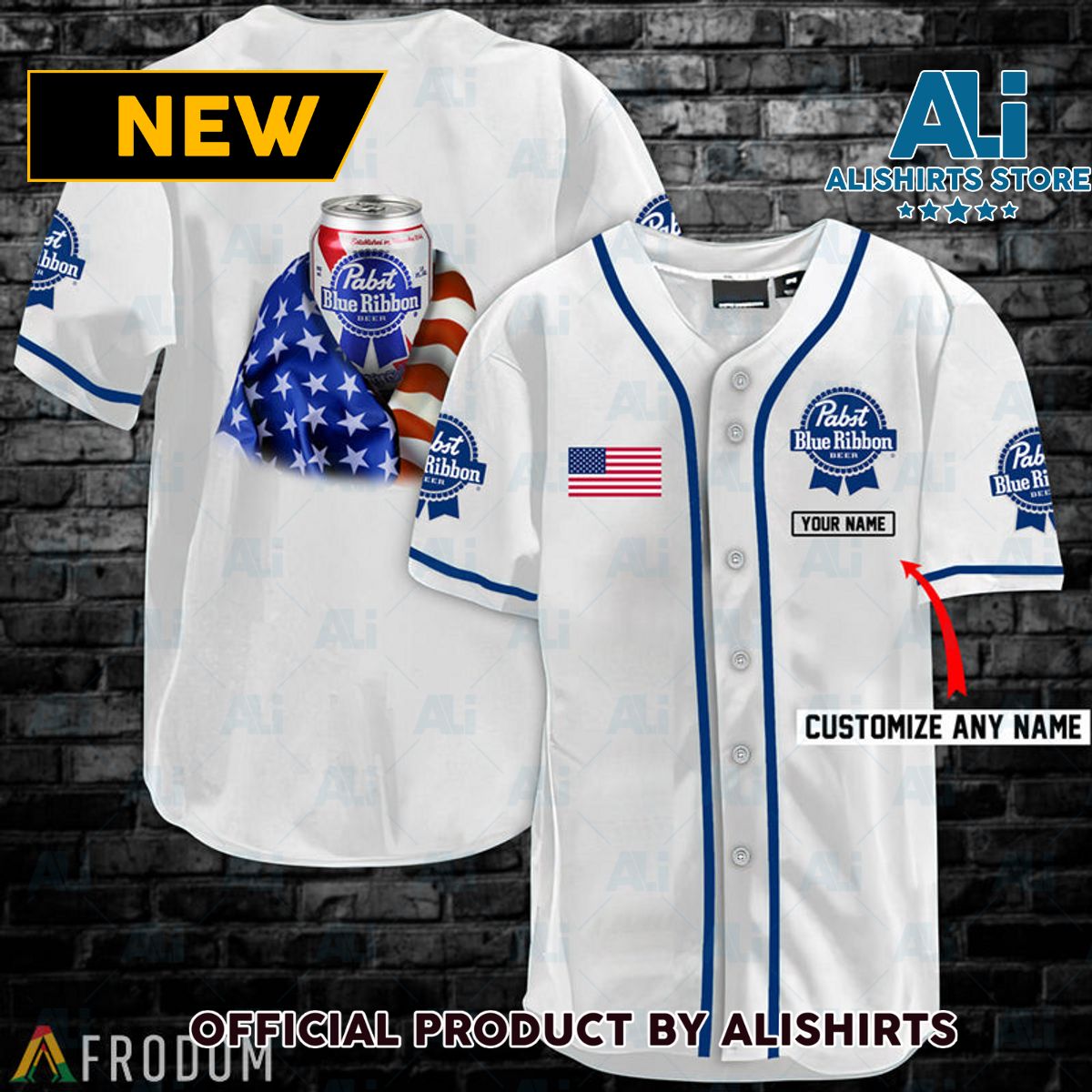 Personalized Vintage White USA Flag Pabst Blue Ribbon Jersey Shirt