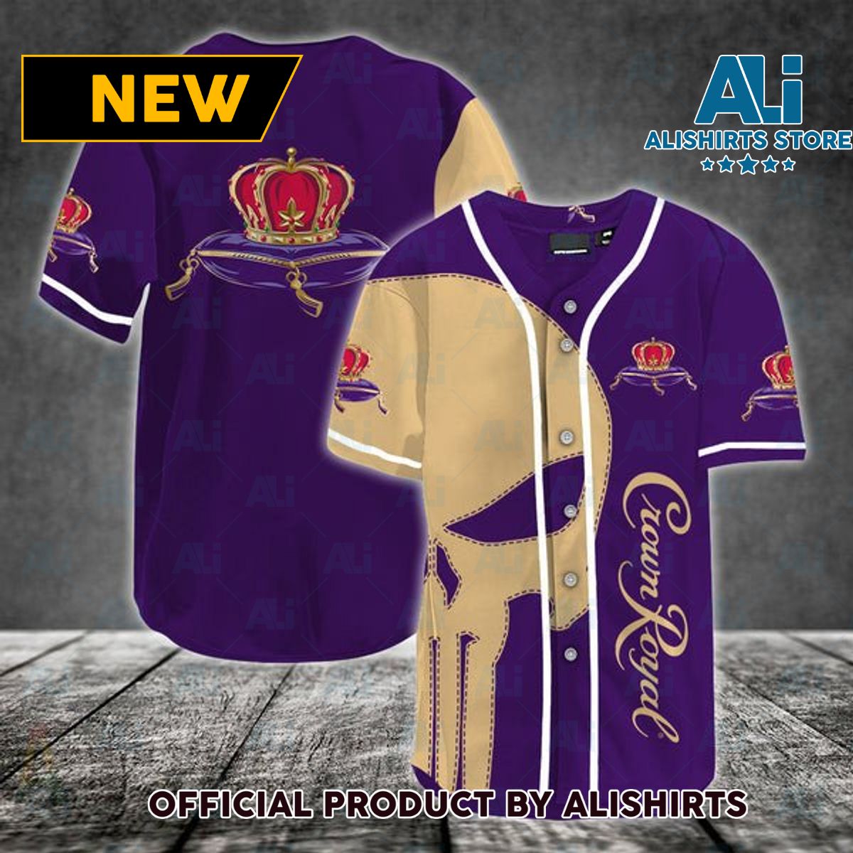 Beige Skull Crown Royal Baseball Jersey