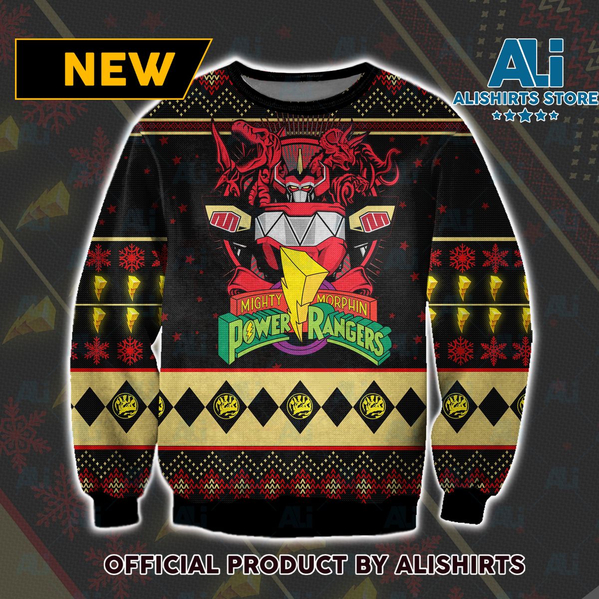 Megazord and Blue Ranger Mighty Morphin Power Rangers Ugly Christmas Sweater