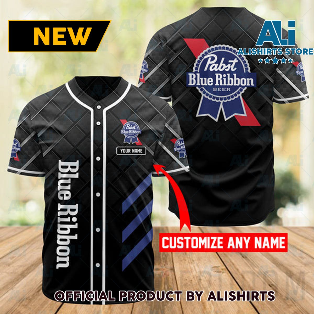 Personalized Black Pabst Blue Ribbon Baseball Jersey