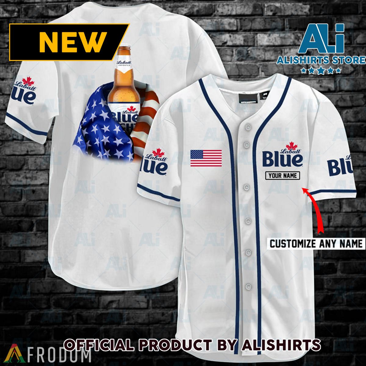 Personalized Vintage White USA Flag Labatt Blue Jersey Shirt