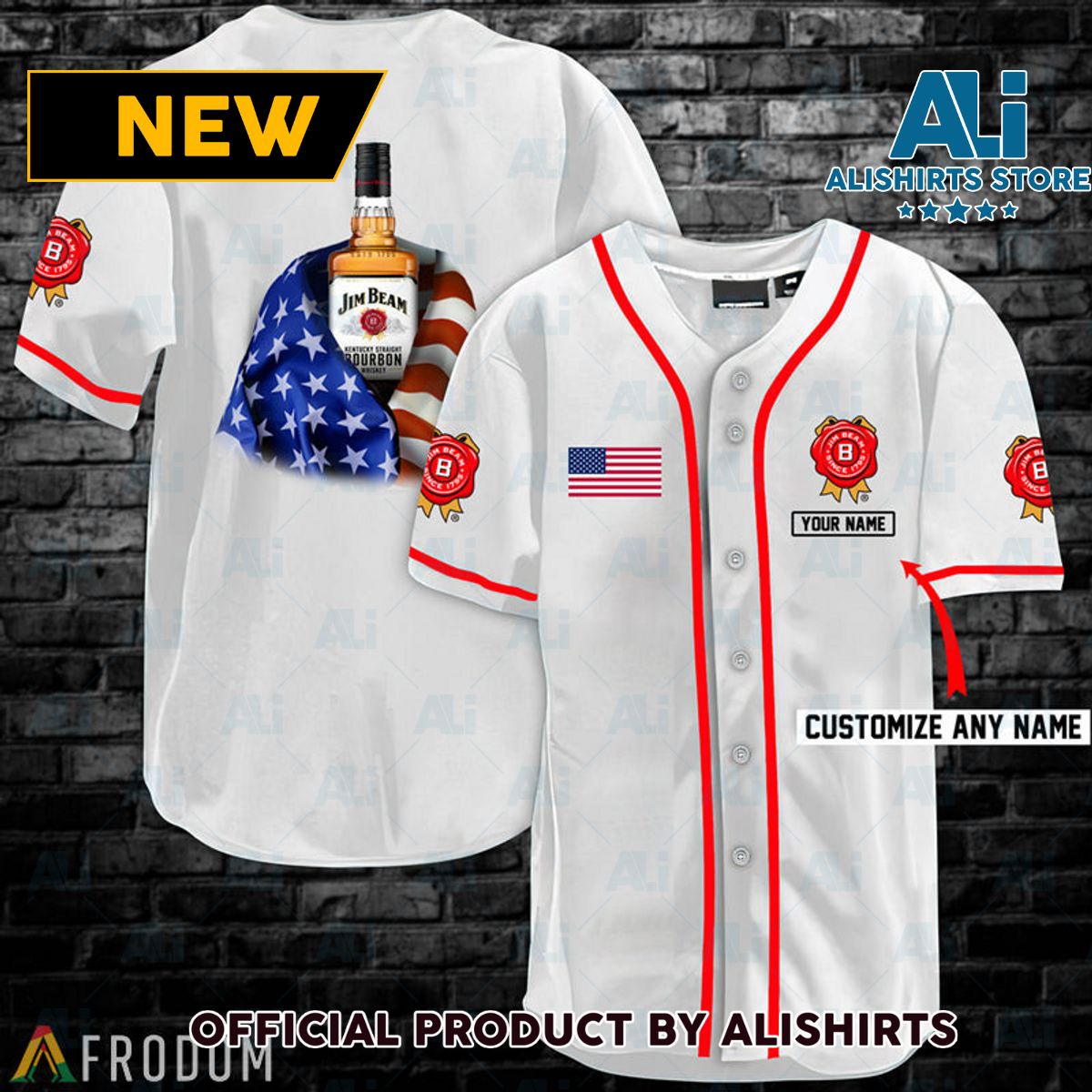 Personalized Vintage White USA Flag Jim Beam Jersey Shirt