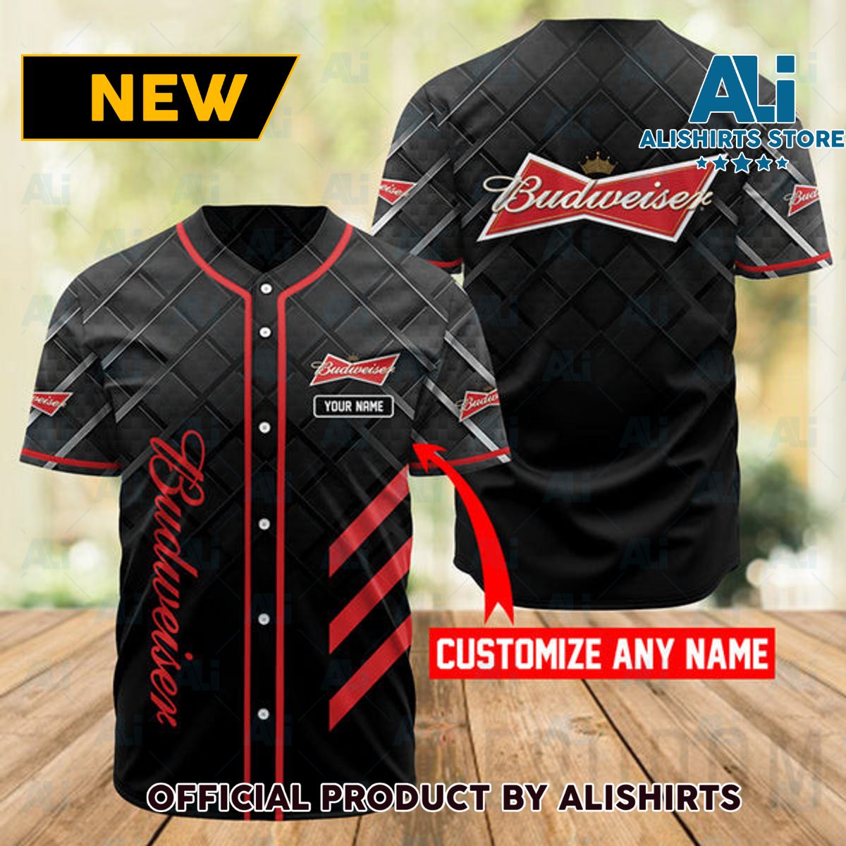 Personalized Black Budweiser Beer Baseball Jersey