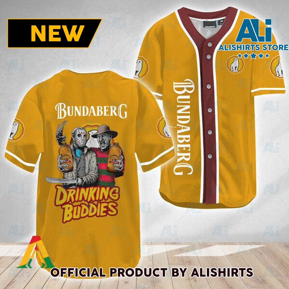 Horror Freddy Jason Drinking Buddies Bundaberg Rum Baseball Jersey