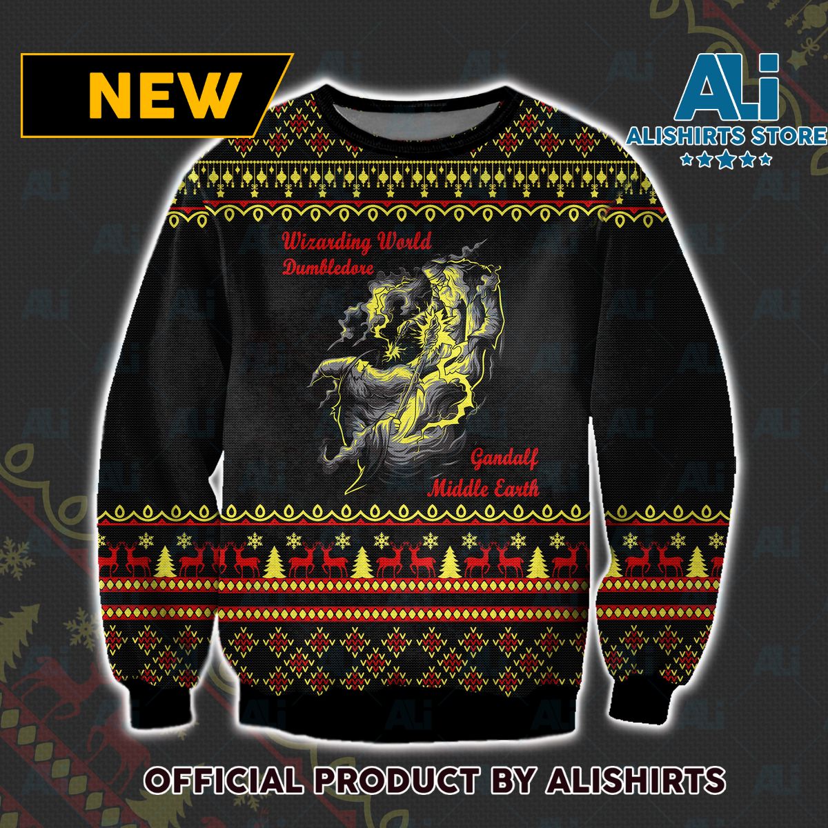 Dumbledore and Gandalf Harry Potter and Lord of the Rings Mashup Ugly Christmas Sweater