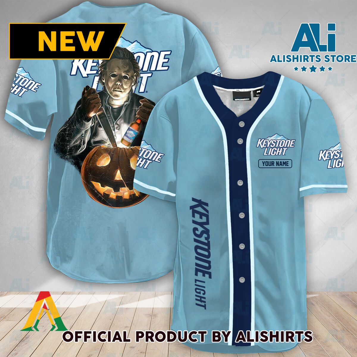 Personalized Michael Myers Pumpkin Keystone Light Baseball Jersey