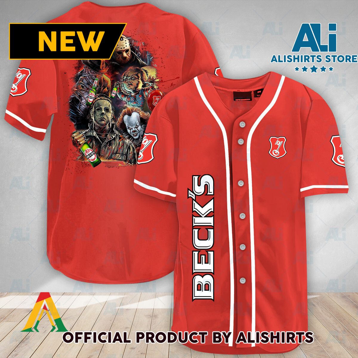 Halloween Horror Characters Beck's Beer Baseball Jersey