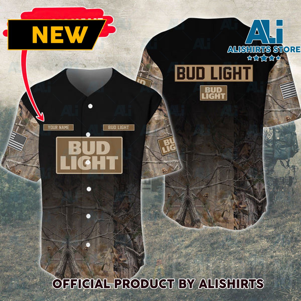 Personalized Deer Hunting Bud Light Baseball Jersey