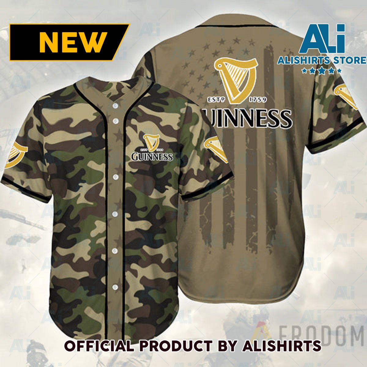 Camouflage Green Brown Guinness Beer Baseball Jersey