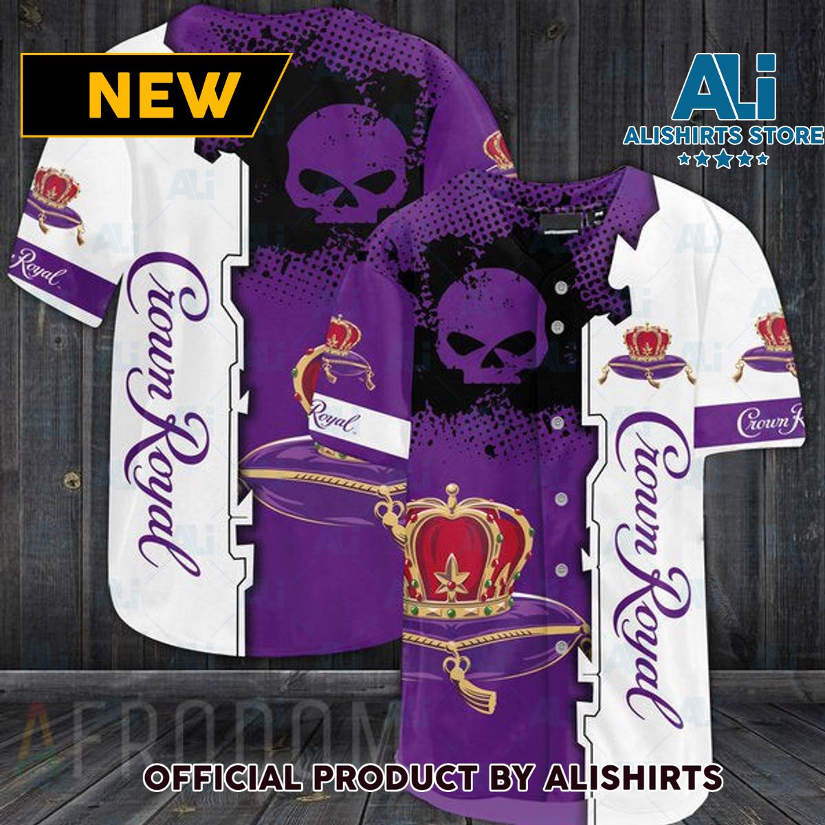 Black Skull Crown Royal Baseball Jersey