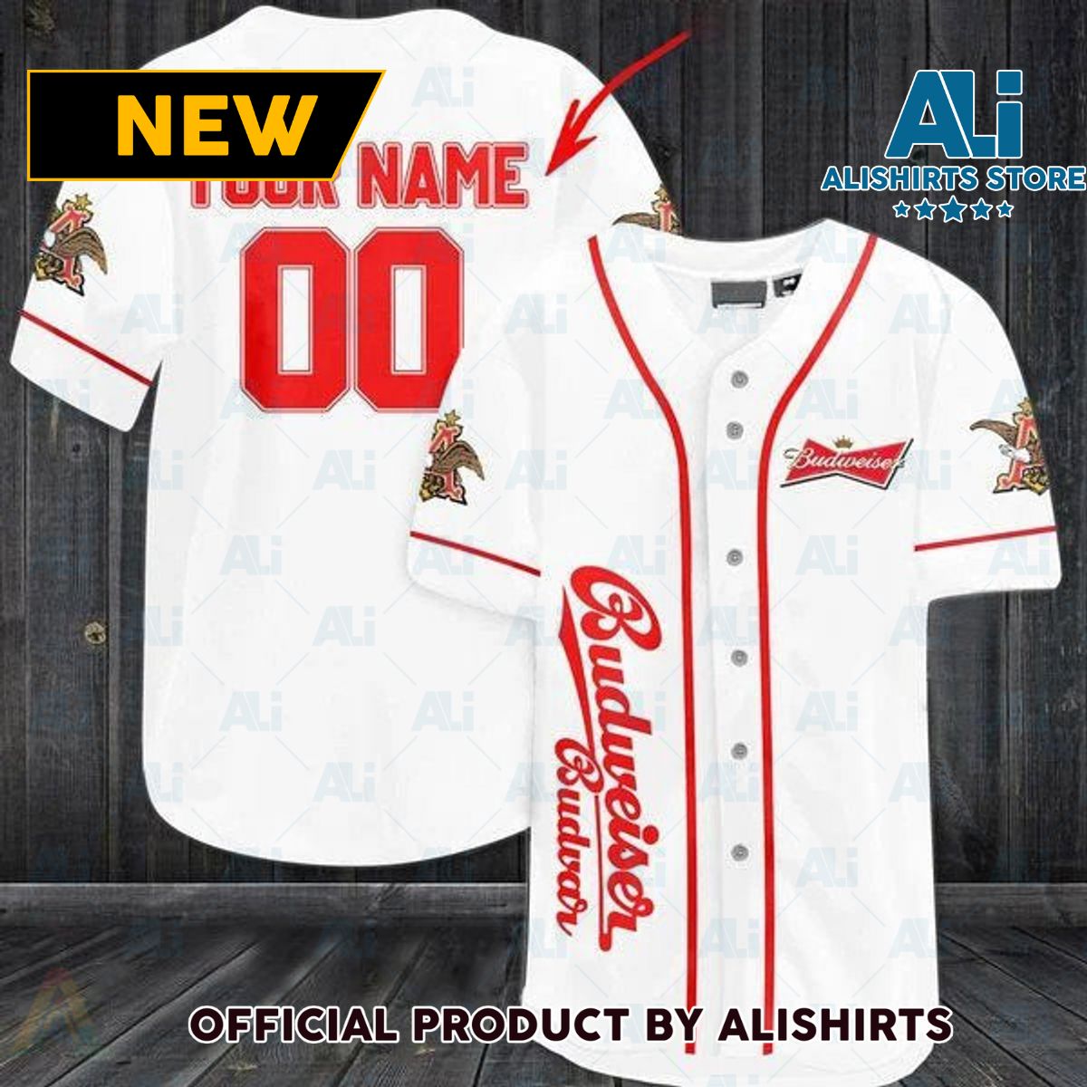 Personalized White Budweiser Beer Baseball Jersey