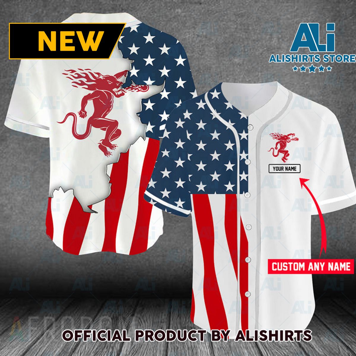 Personalized US Flag Fireball Baseball Jersey