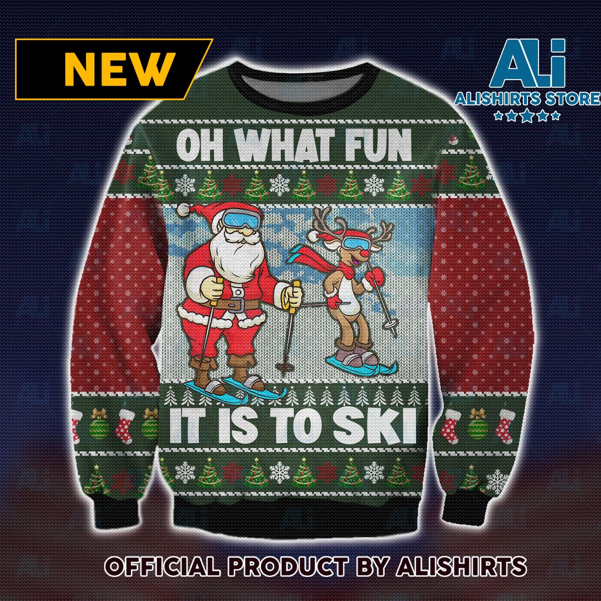 Santa Claus Skiing Ugly Christmas Sweater