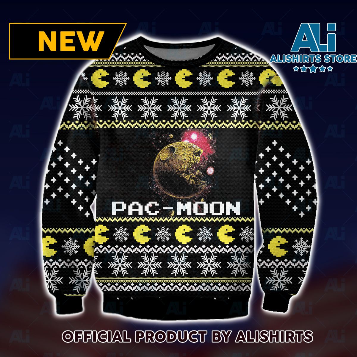 Moon Pac Man Ugly Christmas Sweater