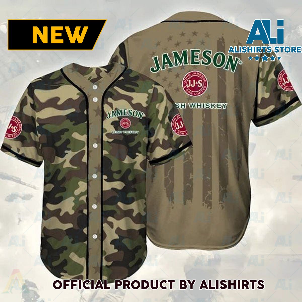 Camouflage Green Brown Jameson Whiskey Baseball Jersey