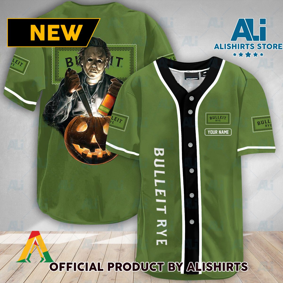 Personalized Scary Michael Myers Pumpkin Bulleit Rye Baseball Jersey