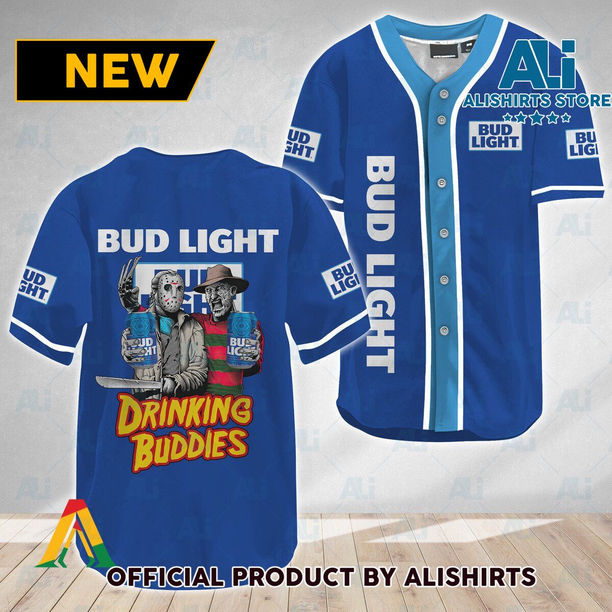 Horror Freddy & Jason Drinking Buddies Bud Light Baseball Jersey