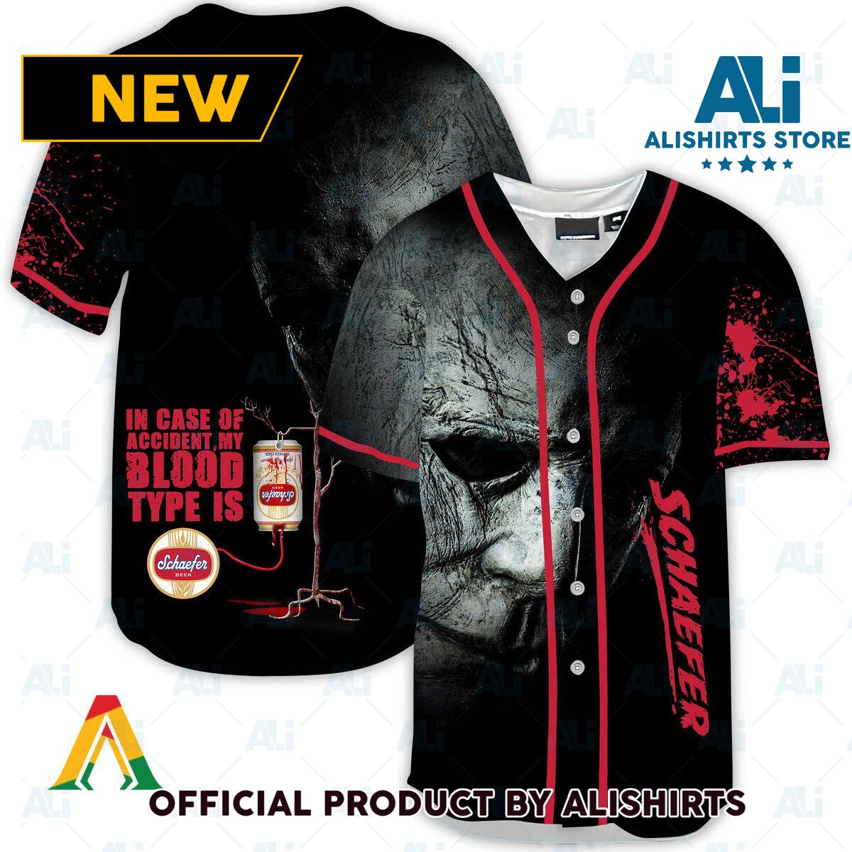 Halloween Horror Michael Myers Schaefer Beer Baseball Jersey