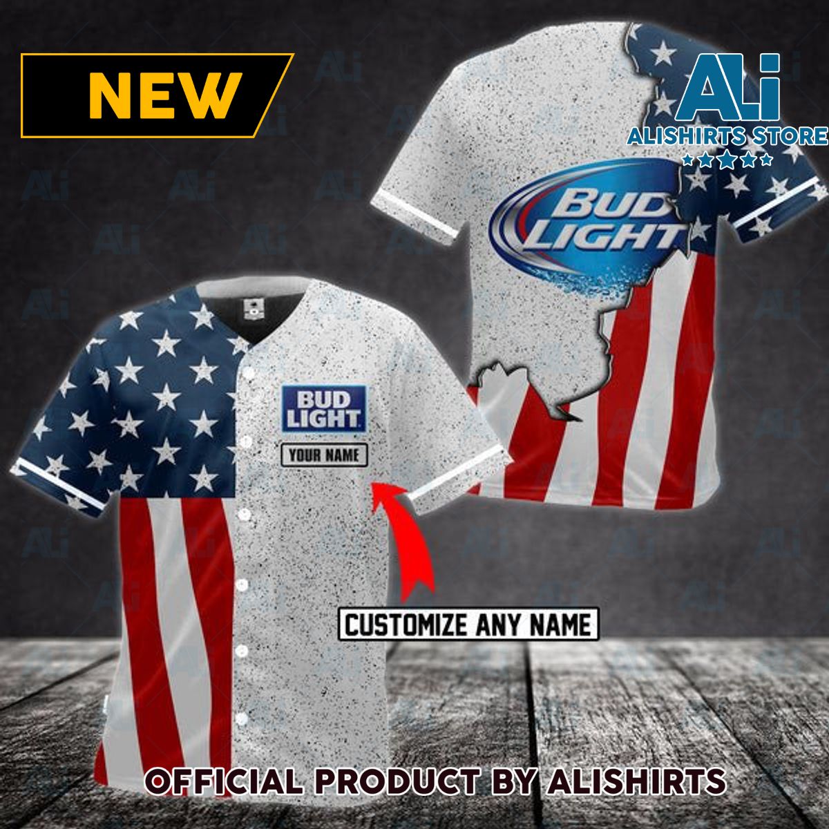 Personalized American Flag Bud Light Baseball Jersey