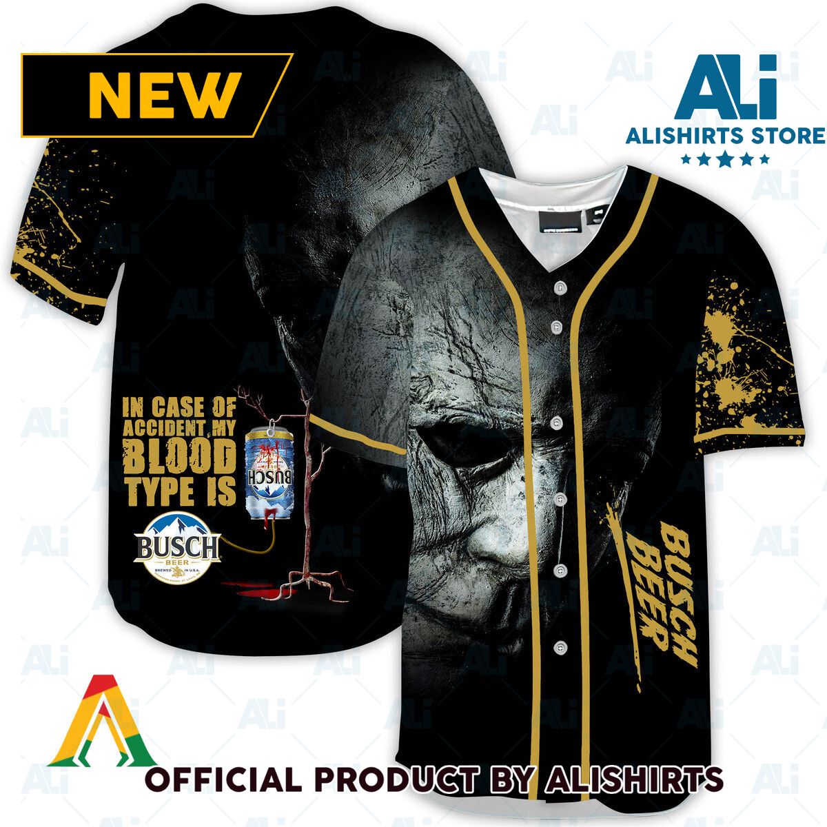 Halloween Horror Michael Myers Busch Beer Baseball Jersey