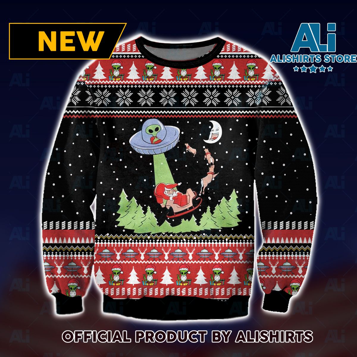 Christmas Alien and Santa Claus Ugly Christmas Sweater