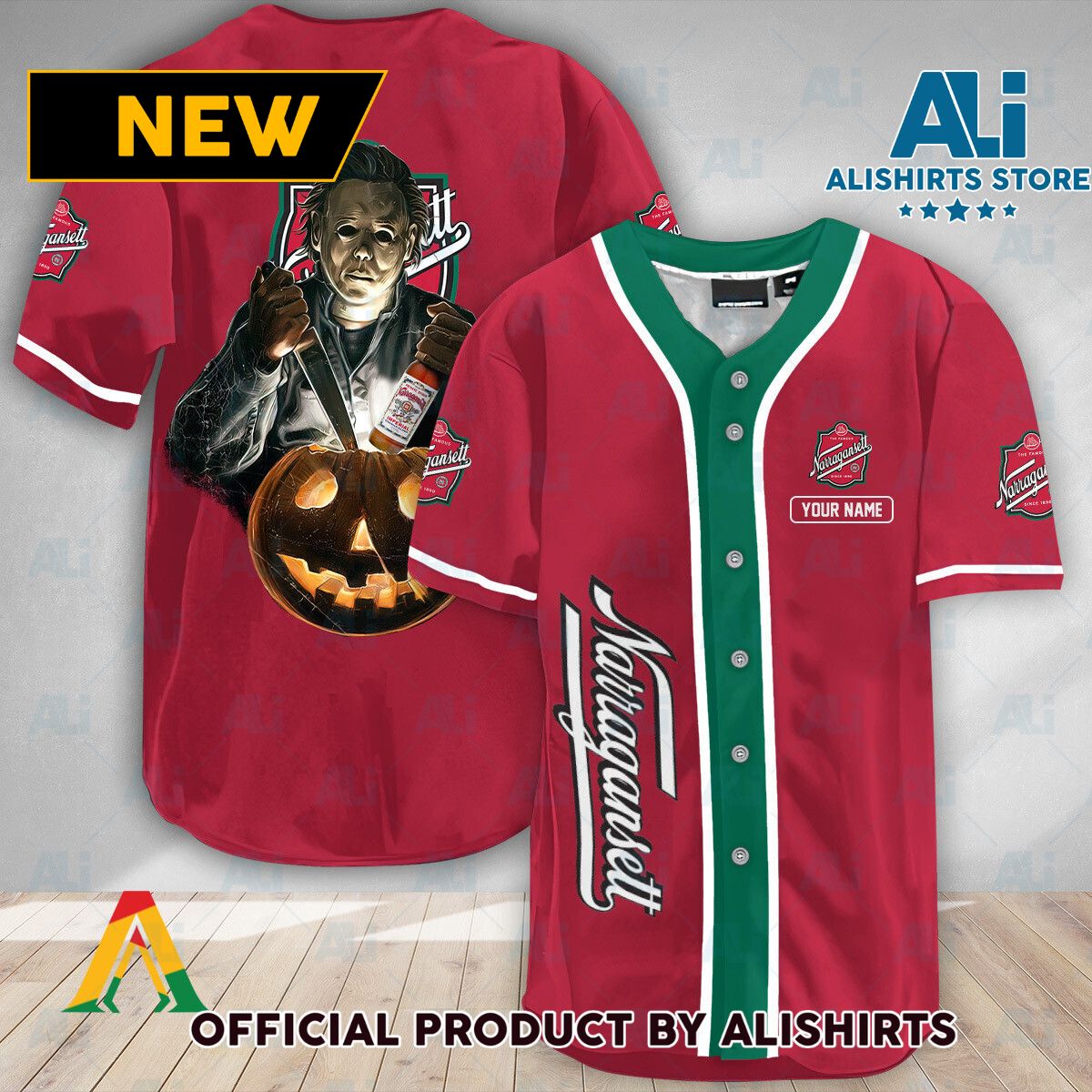 Personalized Scary Michael Myers Pumpkin Narragansett Baseball Jersey