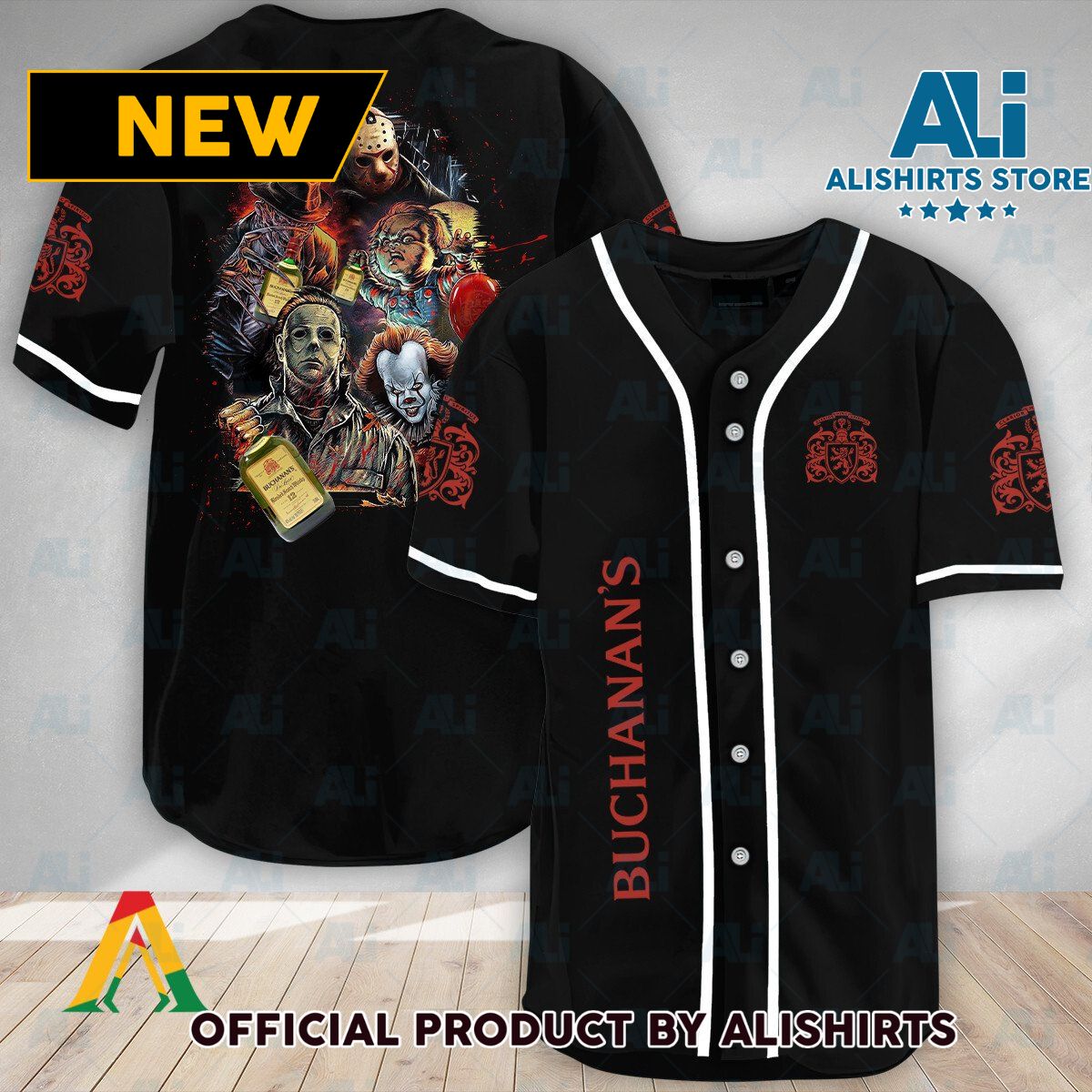 Halloween Horror Characters Buchanan's Whisky Baseball Jersey