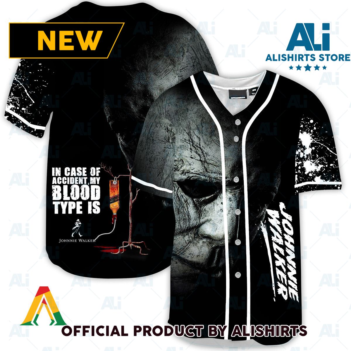 Halloween Horror Michael Myers Johnnie Walker Baseball Jersey