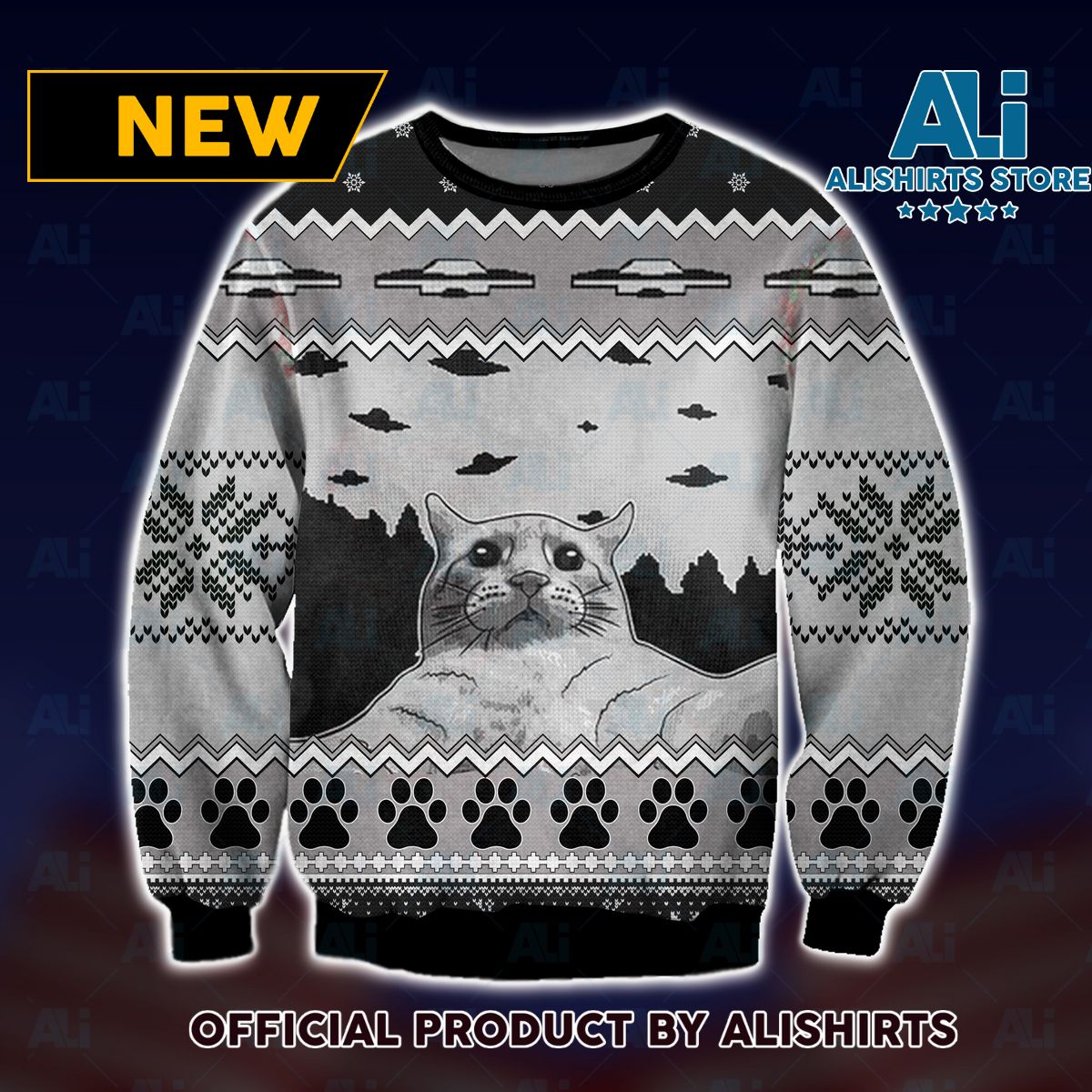 UFO and Cat Christmas Sweater