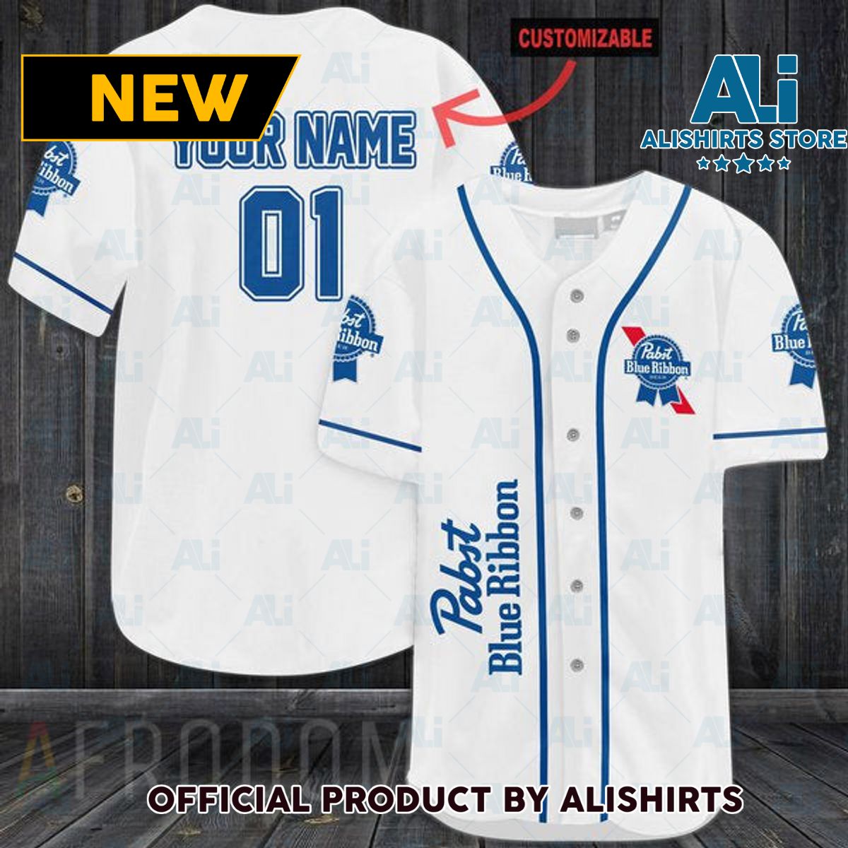 Personalized White Pabst Blue Ribbon Baseball Jersey