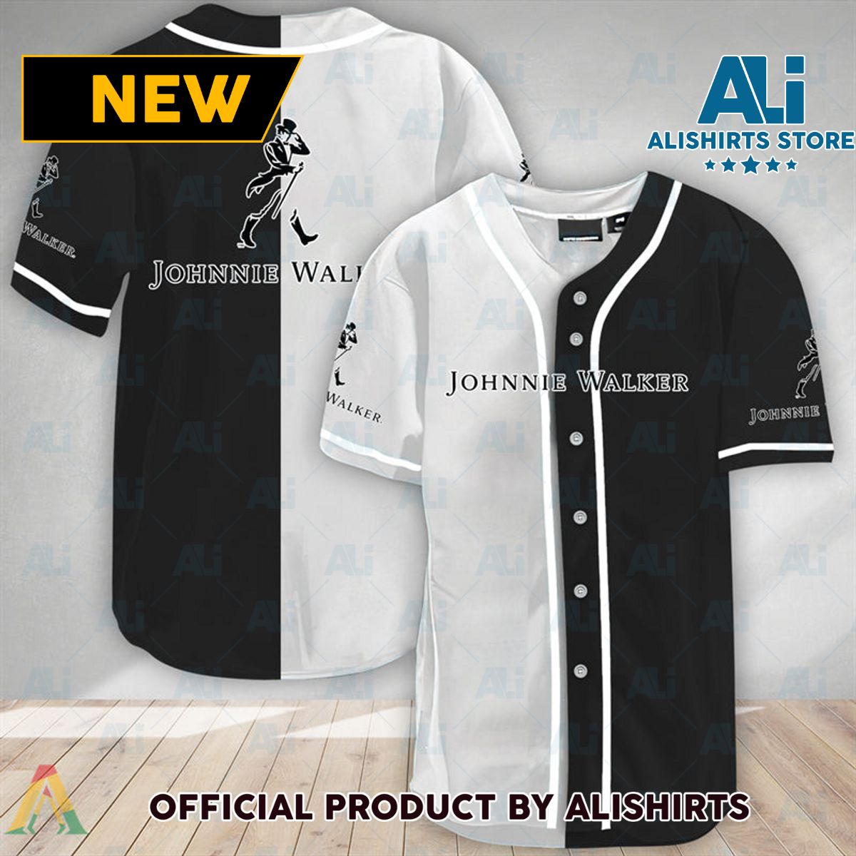 Black And White Split Johnnie Walker Baseball Jersey