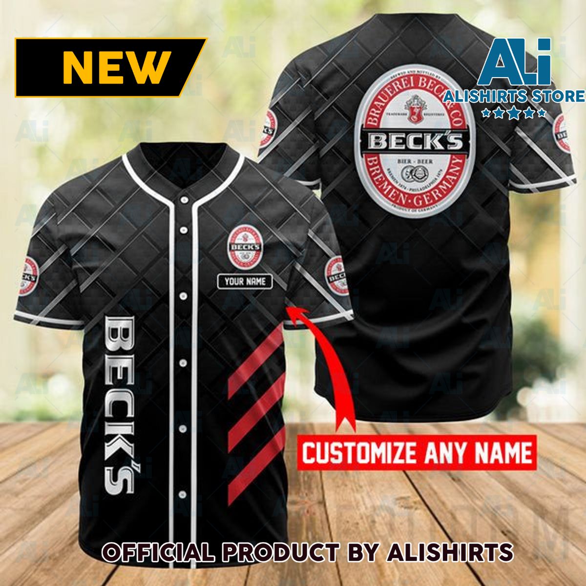 Personalized Black Beck's Beer Baseball Jersey