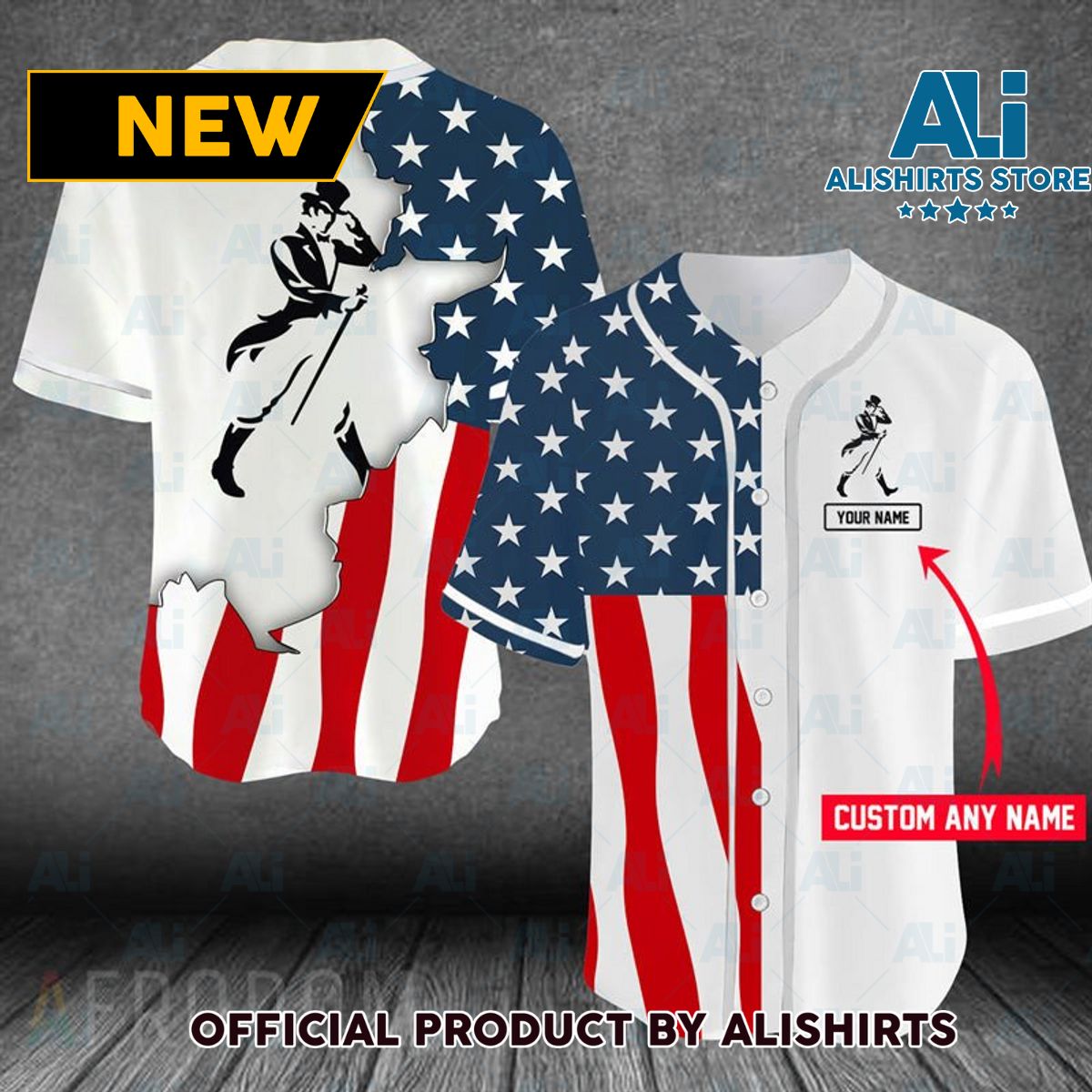 Personalized US Flag Johnnie Walker Baseball Jersey