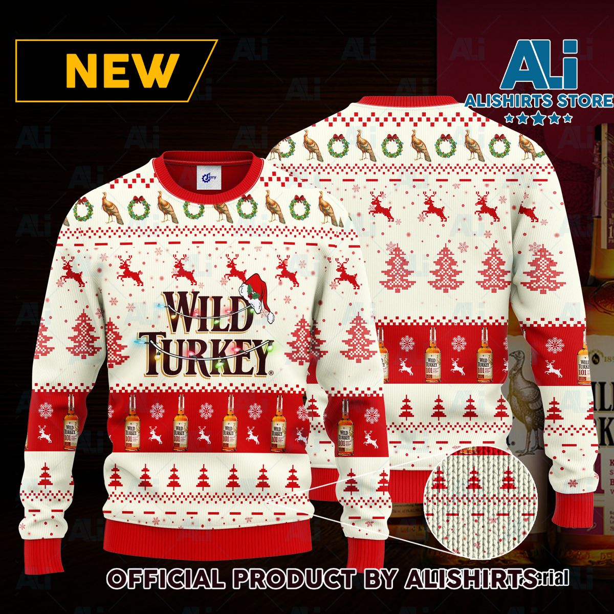 Wild Turkey Santa Hat Christmas Ugly Christmas Sweater