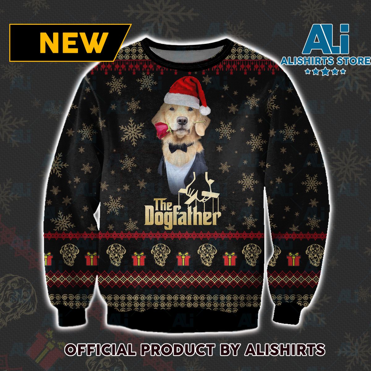 Lucky the Pizza Dogfather Hawkeye Ugly Christmas Sweater