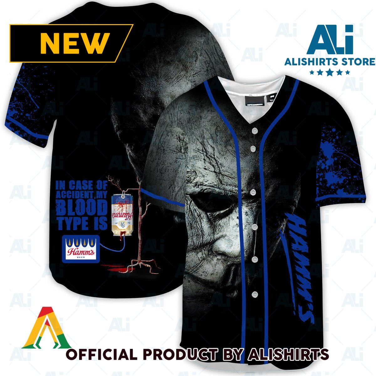 Halloween Horror Michael Myers Hamm's Beer Baseball Jersey